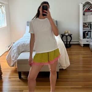 Women’s Lime Green Lounge Shorts with Pink Lace Trim